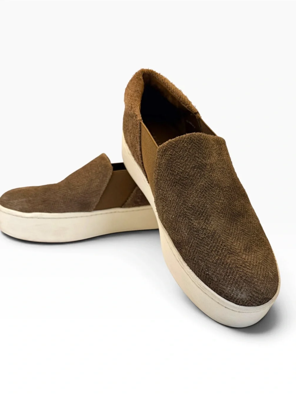 Vince “Warren” Neutral Herringbone Slip-On Platform Sneakers with White Sole